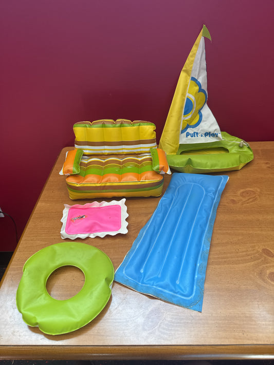Barbie Vintage Blowup Puff & Play Furniture & Sailboat 5 Pieces