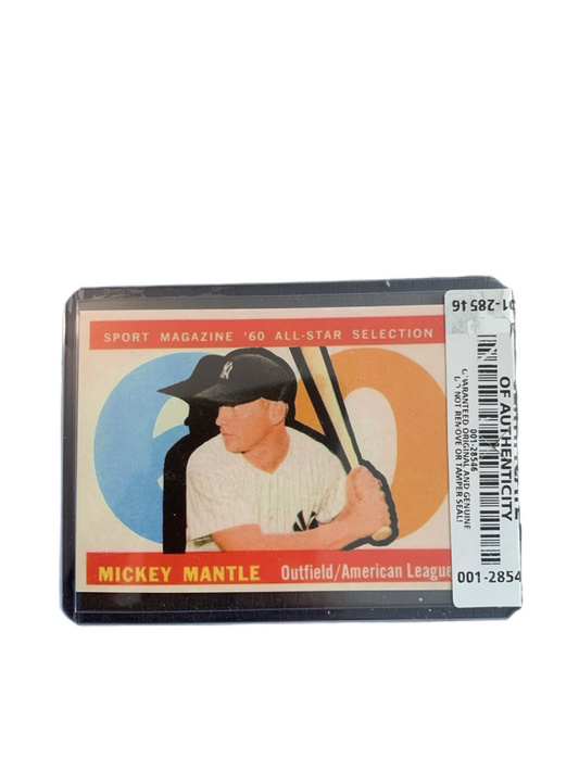 Mickey Mantle 1960 Topps All Star Baseball Card #563 Not Graded, Certificate of Authenticity Sticker