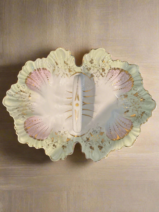 Large Antique Carl Tielsch CT Porcelain Divided Dish 14" x 10.5" Made in Germany
