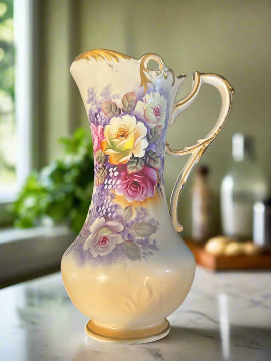 Large Pitcher Marked Ardco on Bottom Floral Design 11" Tall
