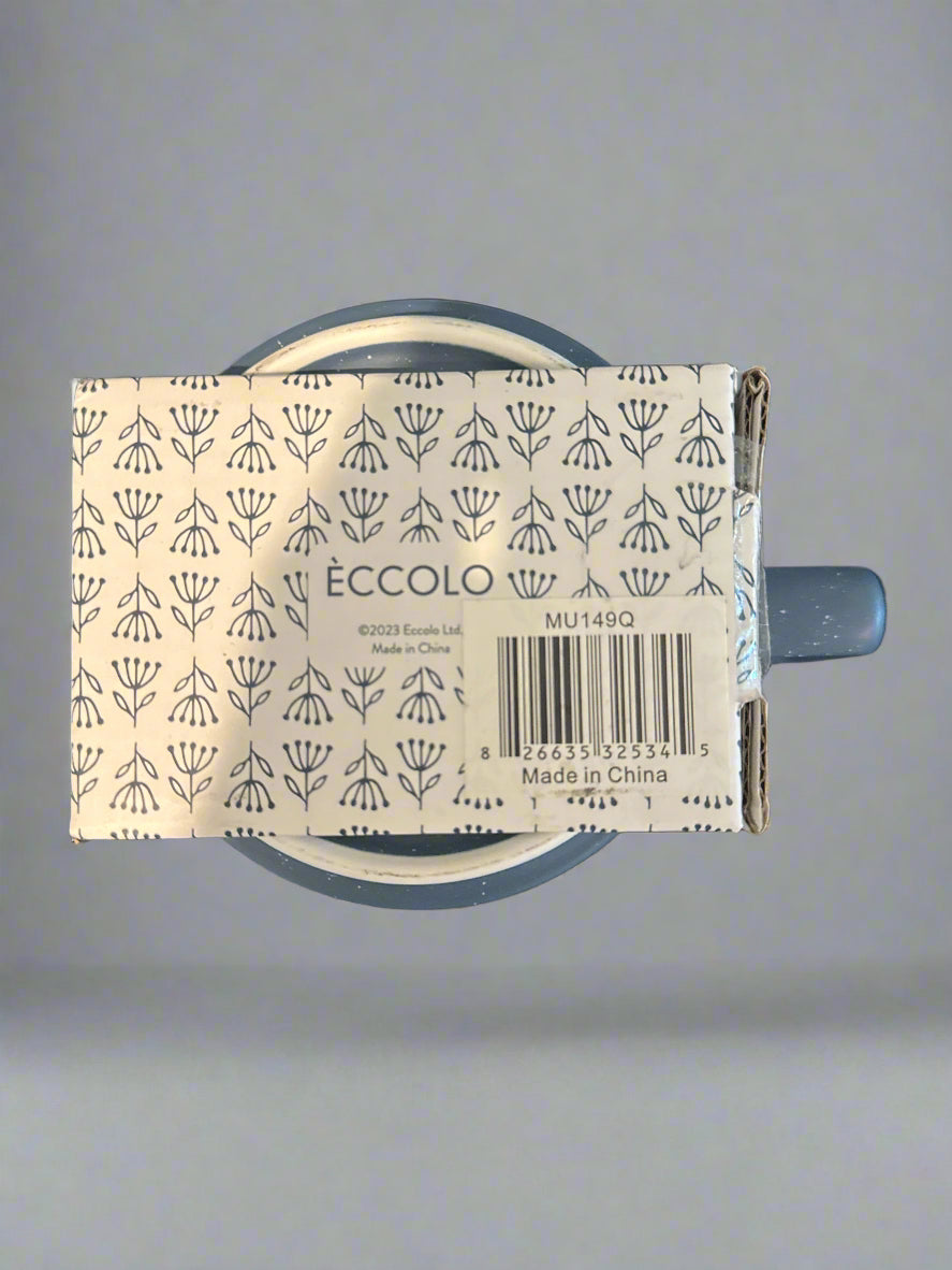 Pair of Eccolo Coffee Mugs Cups New in Box 3.5" Tall Blue and Brown 16oz