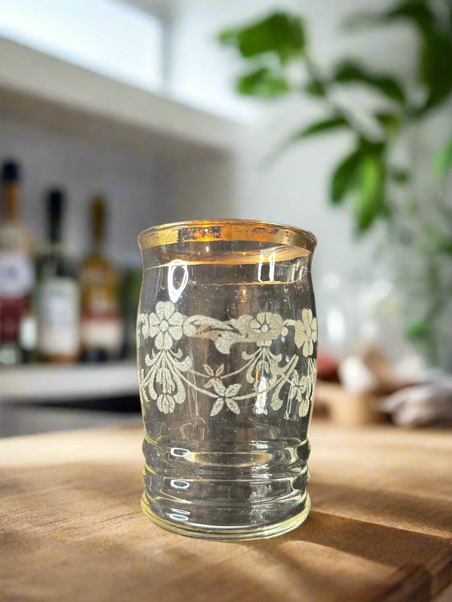 Bartlett Collins Set of 6 Juice Glasses 4" Tall With Glass Caddy 8" Across 7" Tall