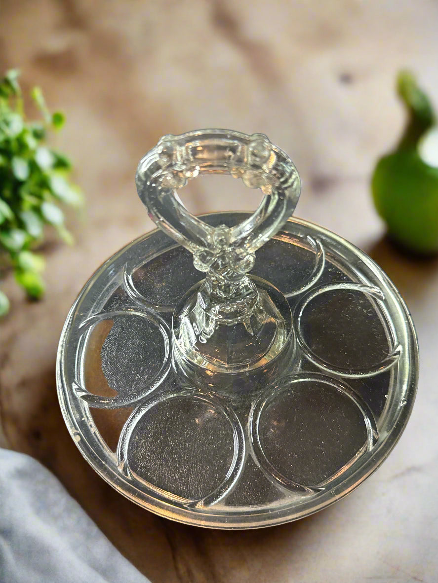 Bartlett Collins Set of 6 Juice Glasses 4" Tall With Glass Caddy 8" Across 7" Tall