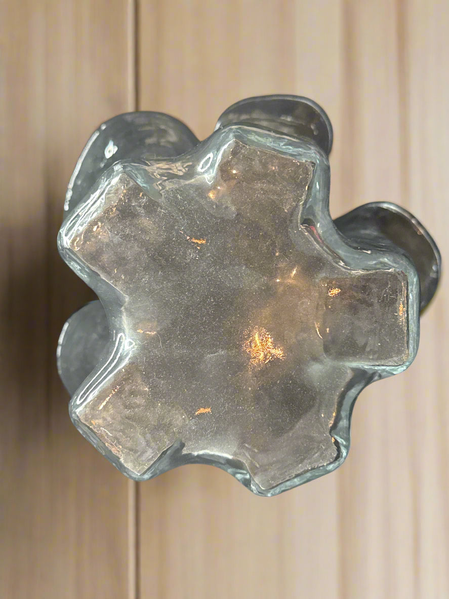 Vintage Muurla Finland Clear Ruffle Handkerchief Hand Blown Glass 8" Tall MCM