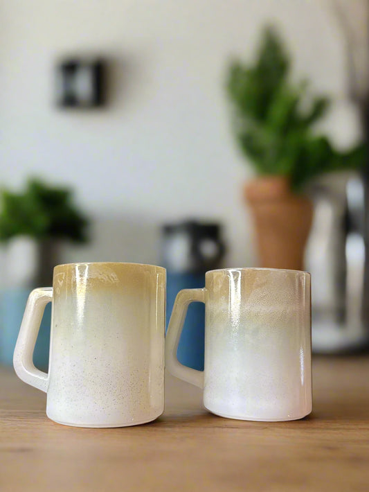 Pair of Vintage Federal Milk Glass Coffee Cups Mugs Heat Proof Straight Side D Handle Rare