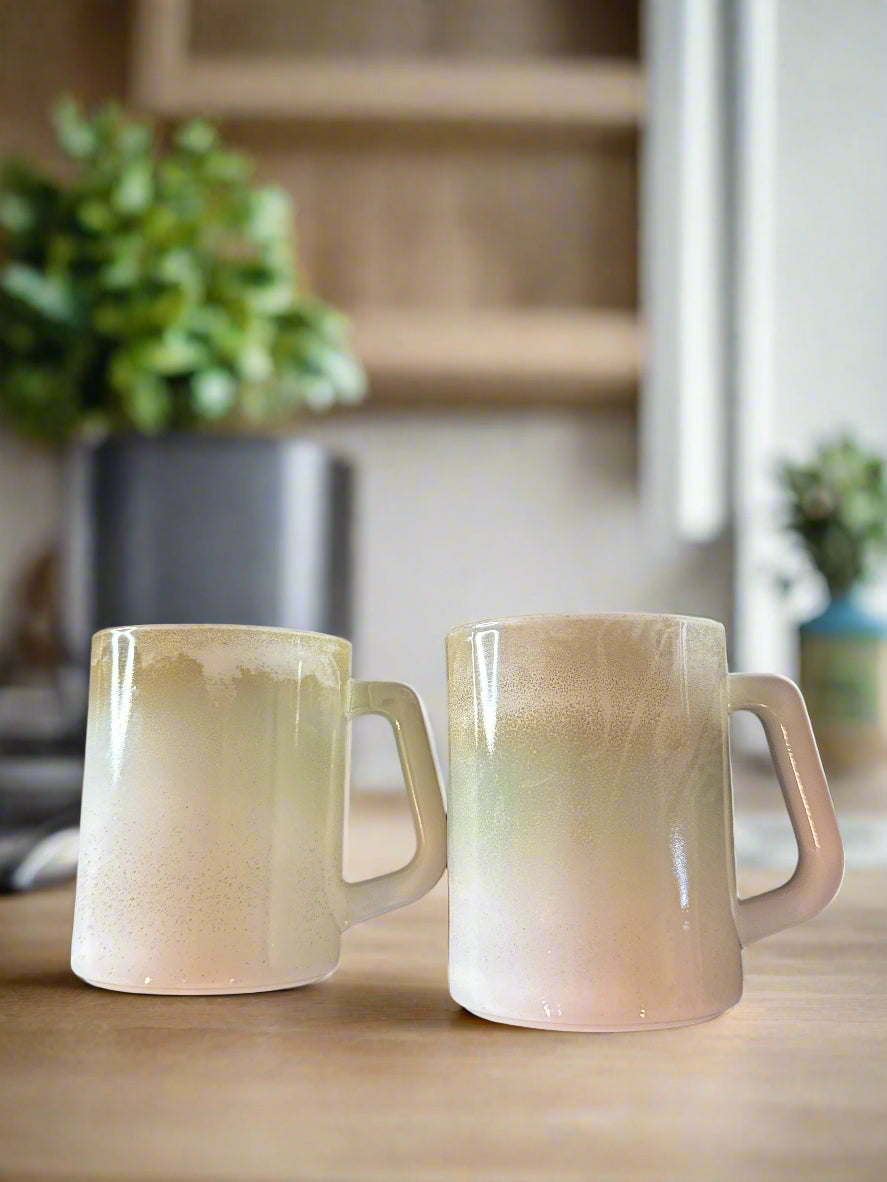 Pair of Vintage Federal Milk Glass Coffee Cups Mugs Heat Proof Straight Side D Handle Rare