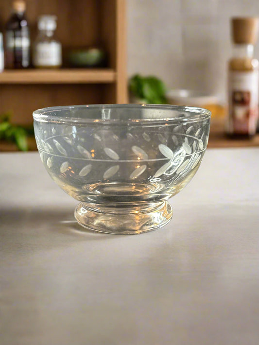 Vintage Clear Glass Anchor Hocking Dessert Bowl Etched Laurel Leaf Series (5 in Stock)