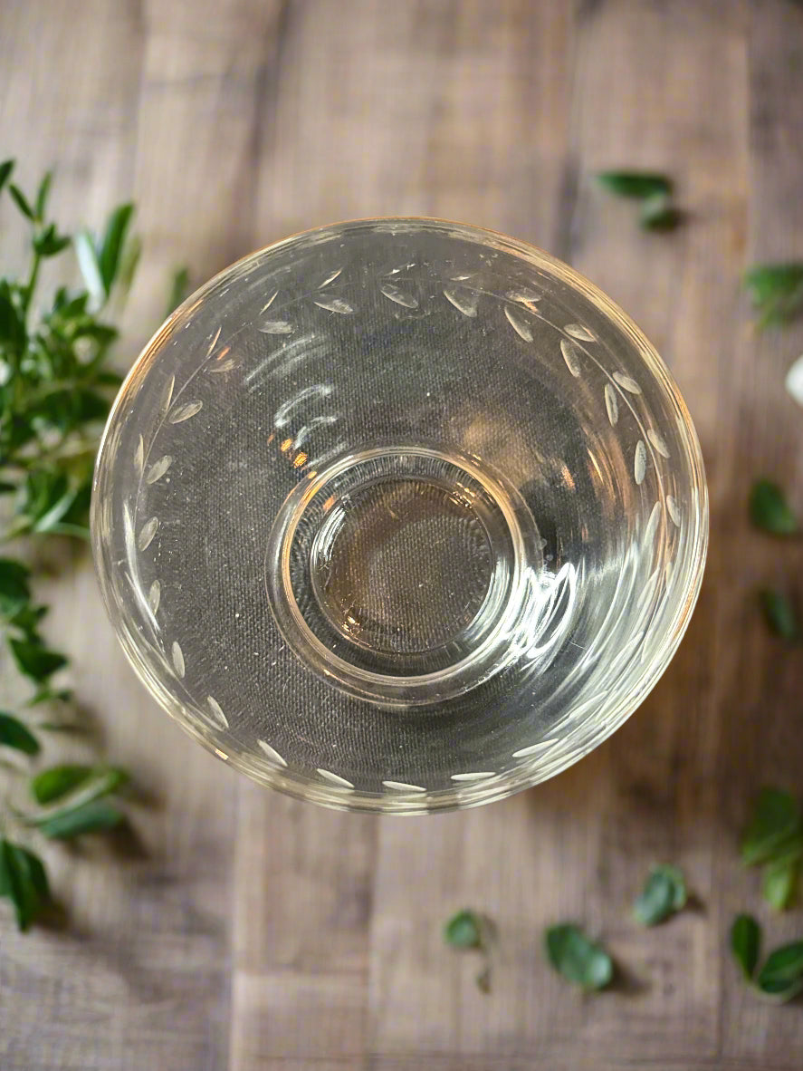 Vintage Clear Glass Anchor Hocking Dessert Bowl Etched Laurel Leaf Series (5 in Stock)