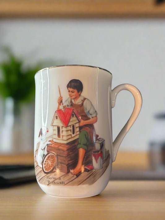 Norman Rockwell Coffee Cup Mug 4 1/8" Tall 8 oz "A Dollhouse For Sis" 1982