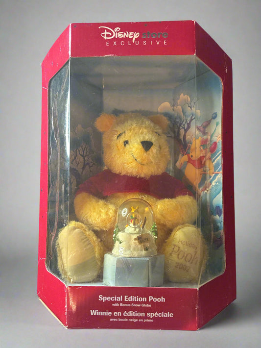 Disney Store Exclusive Winnie The Pooh Holiday Plush 2002 & 9" Snow Globe New In Box