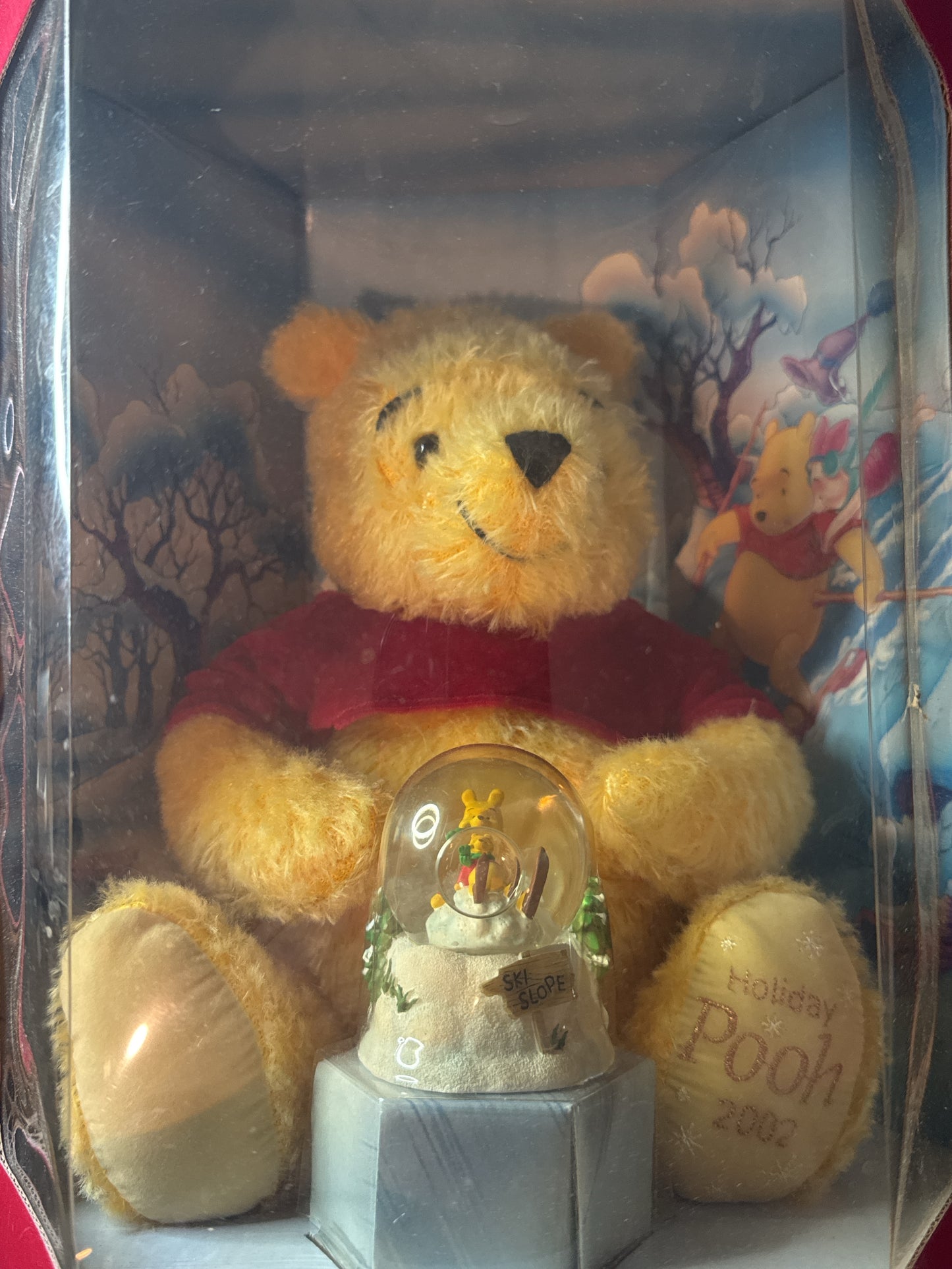Disney Store Exclusive Winnie The Pooh Holiday Plush 2002 & 9" Snow Globe New In Box