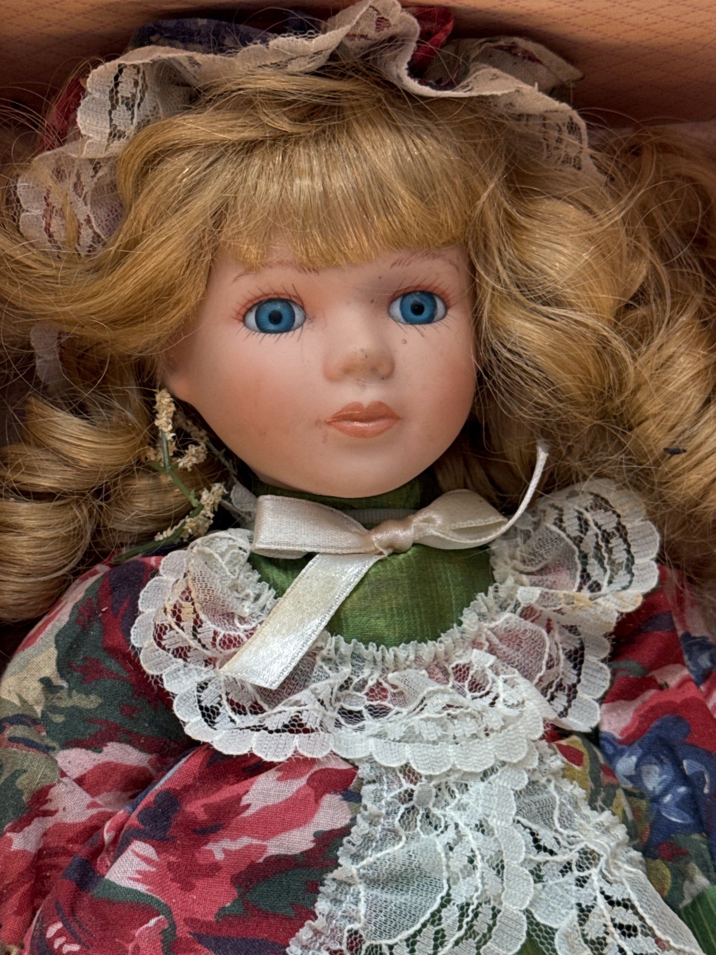 Soft Expressions Genuine Fine Bisque Porcelain Doll in Box by Dan-Dee International Green Dress
