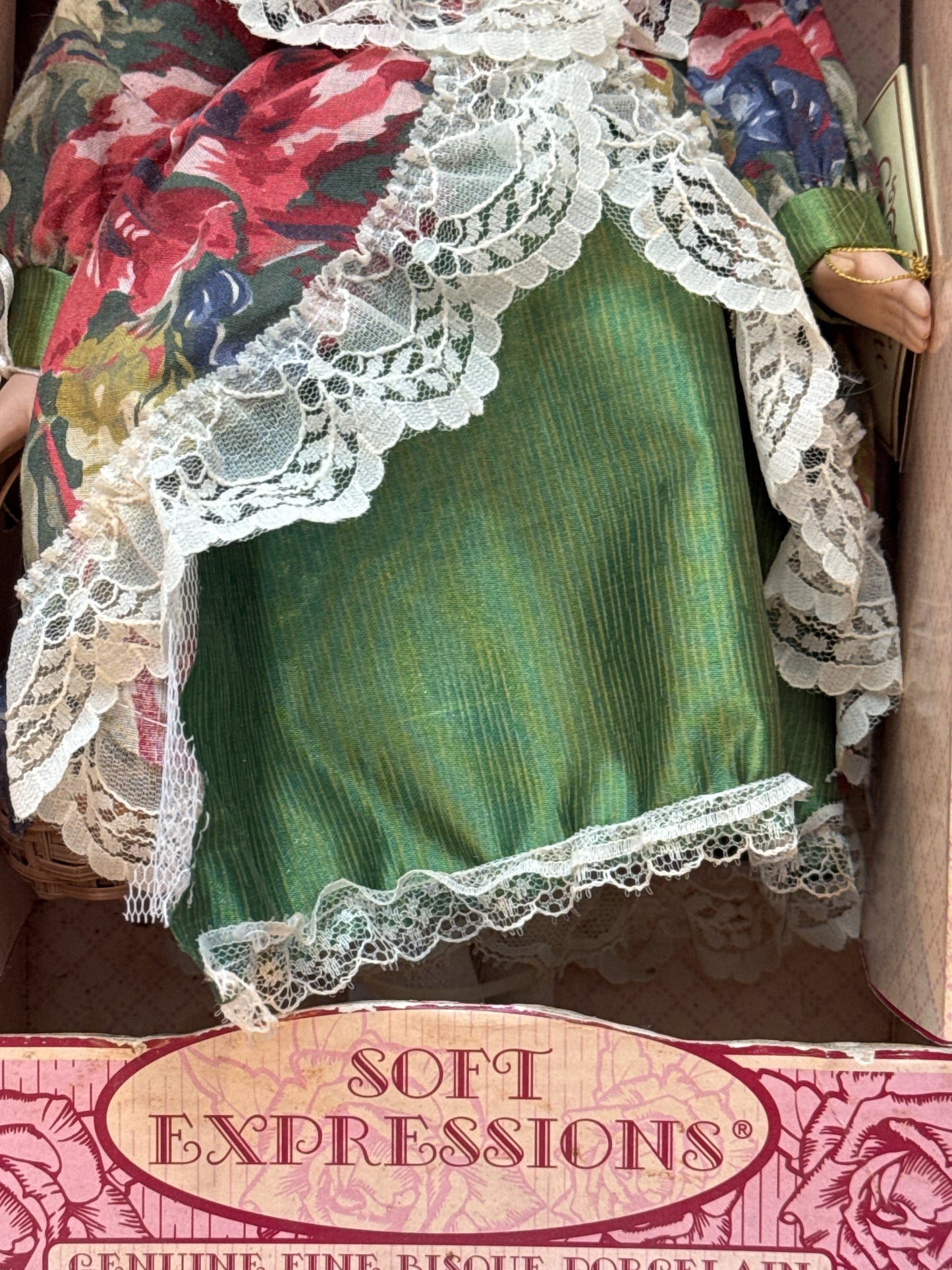 Soft Expressions Genuine Fine Bisque Porcelain Doll in Box by Dan-Dee International Green Dress
