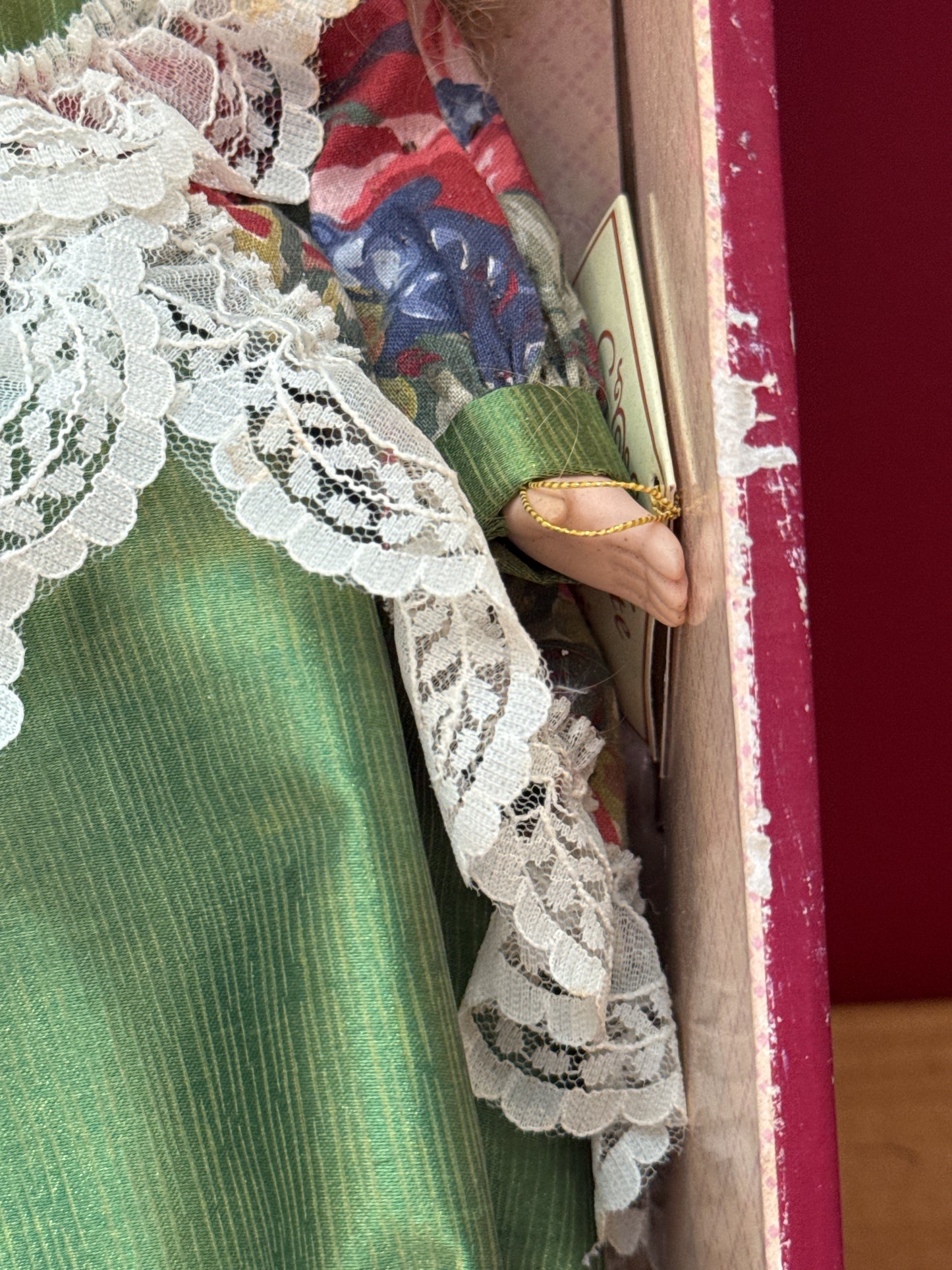 Soft Expressions Genuine Fine Bisque Porcelain Doll in Box by Dan-Dee International Green Dress