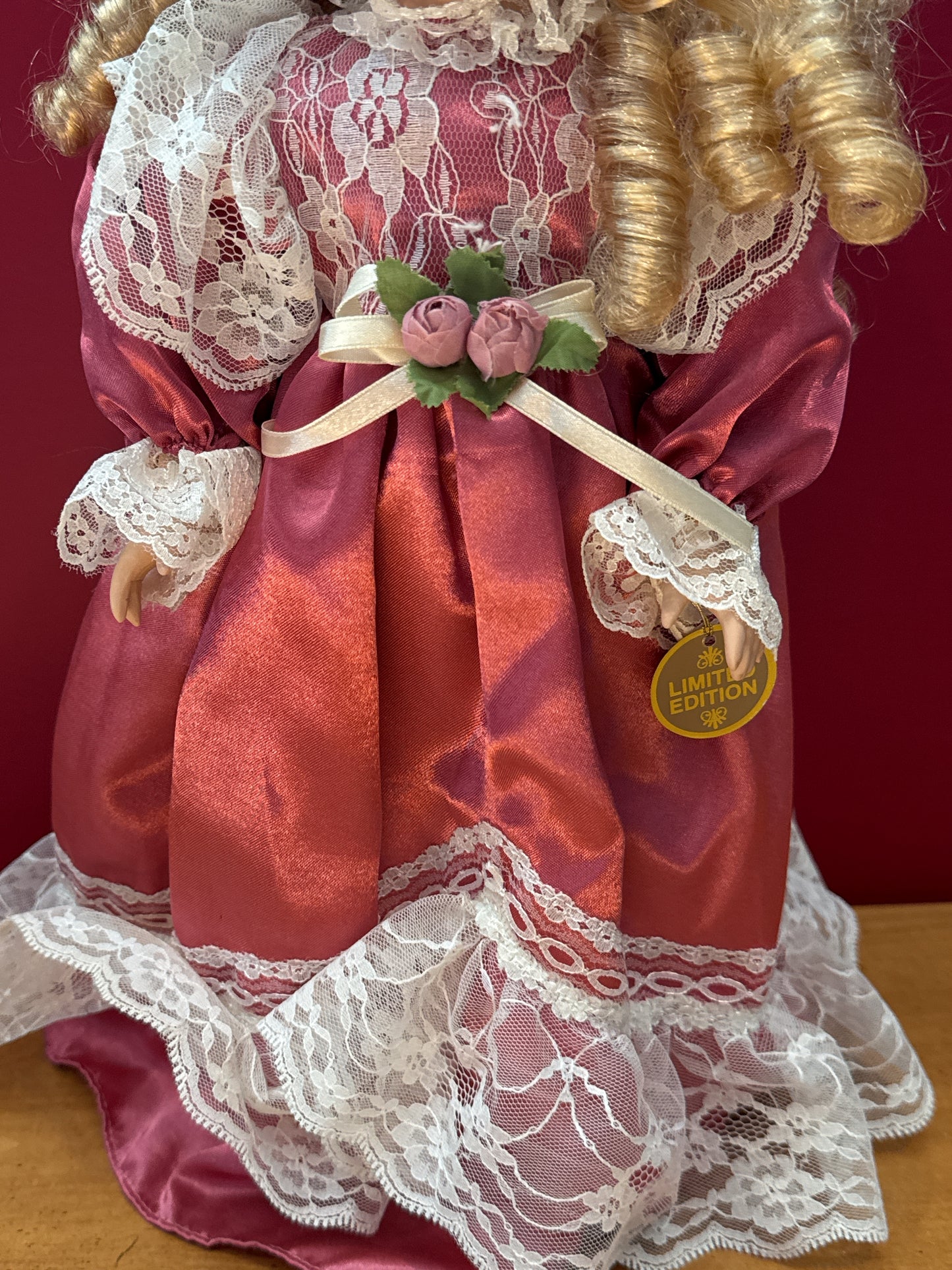 Porcelain Doll Pink Dress Curly Hair by Dan-Dee International Collector's Choice