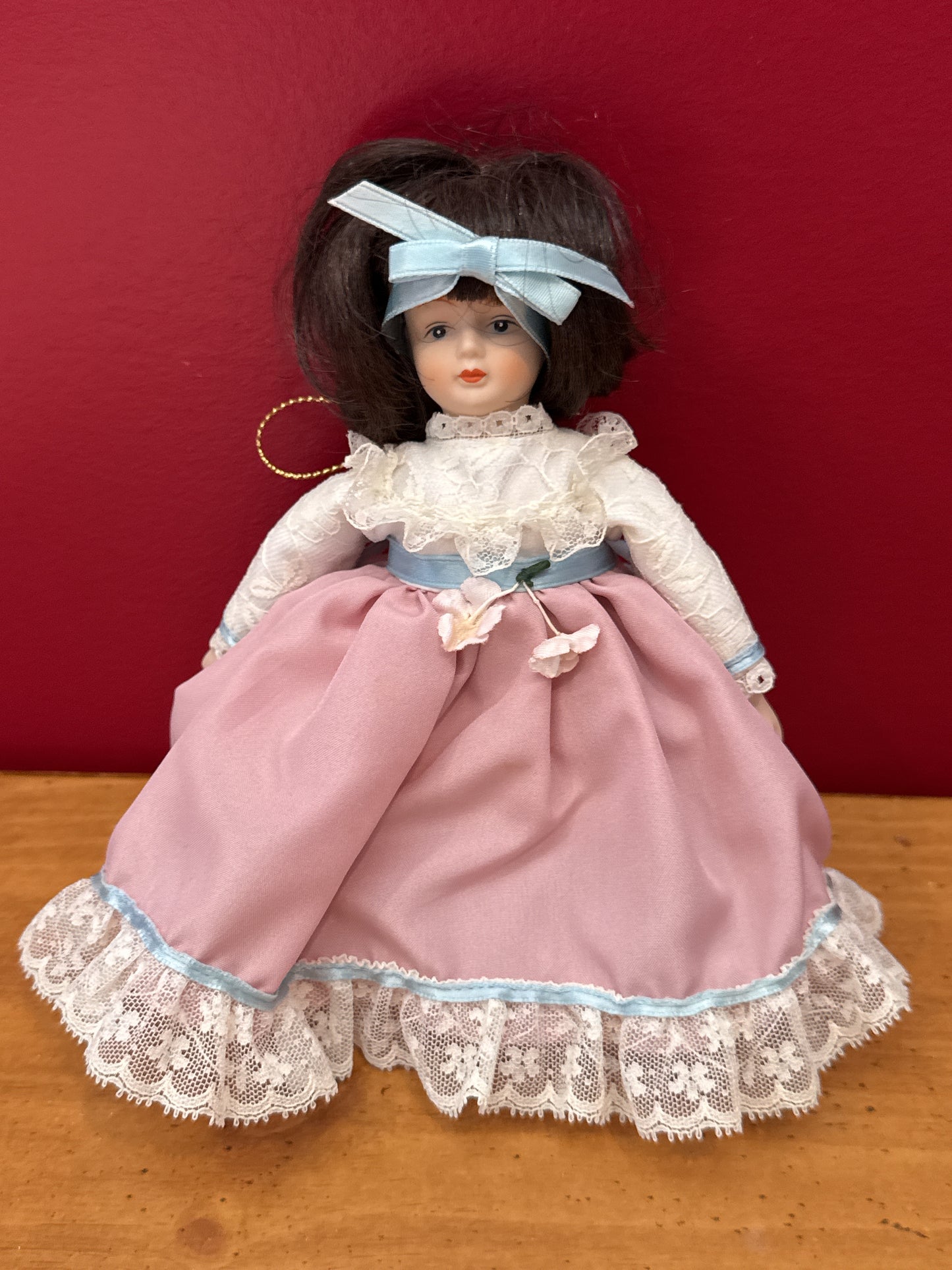 Vintage Gorham Porcelain Articulated Doll 1983 Pink Blue White No Stand