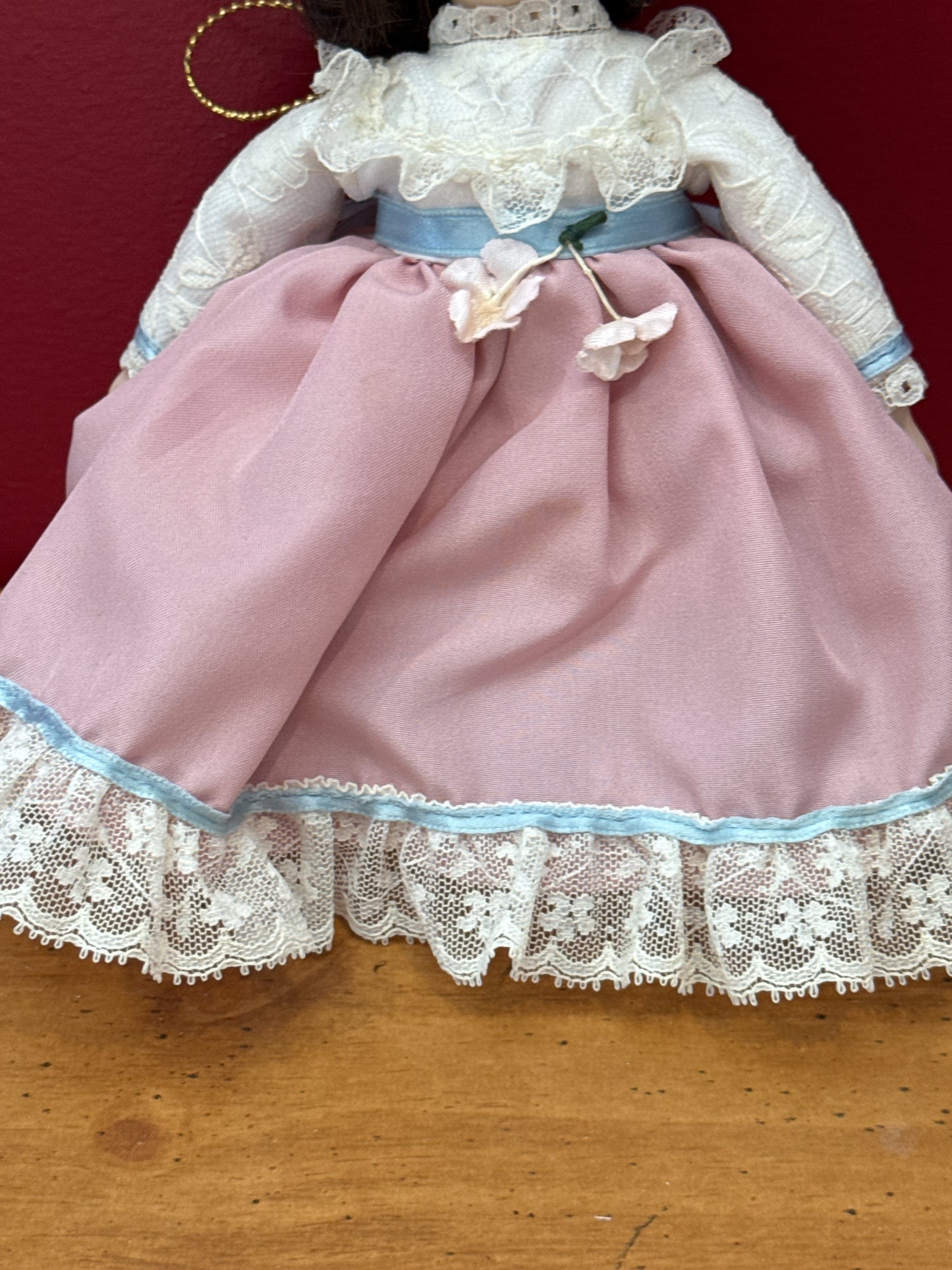 Vintage Gorham Porcelain Articulated Doll 1983 Pink Blue White No Stand