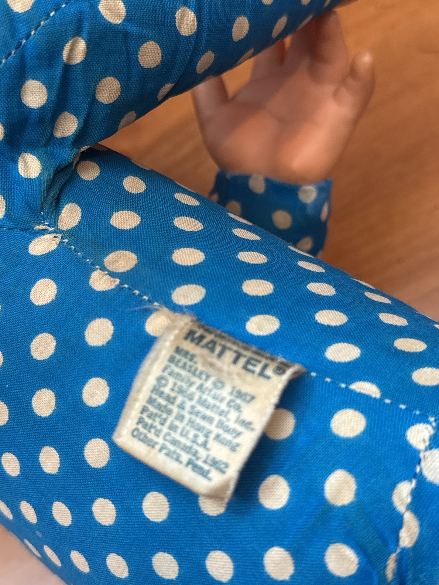 Vintage 1967 Mattel Mrs. Beasley Doll Family Affair Blue Polka Dot Dress 21" Tall