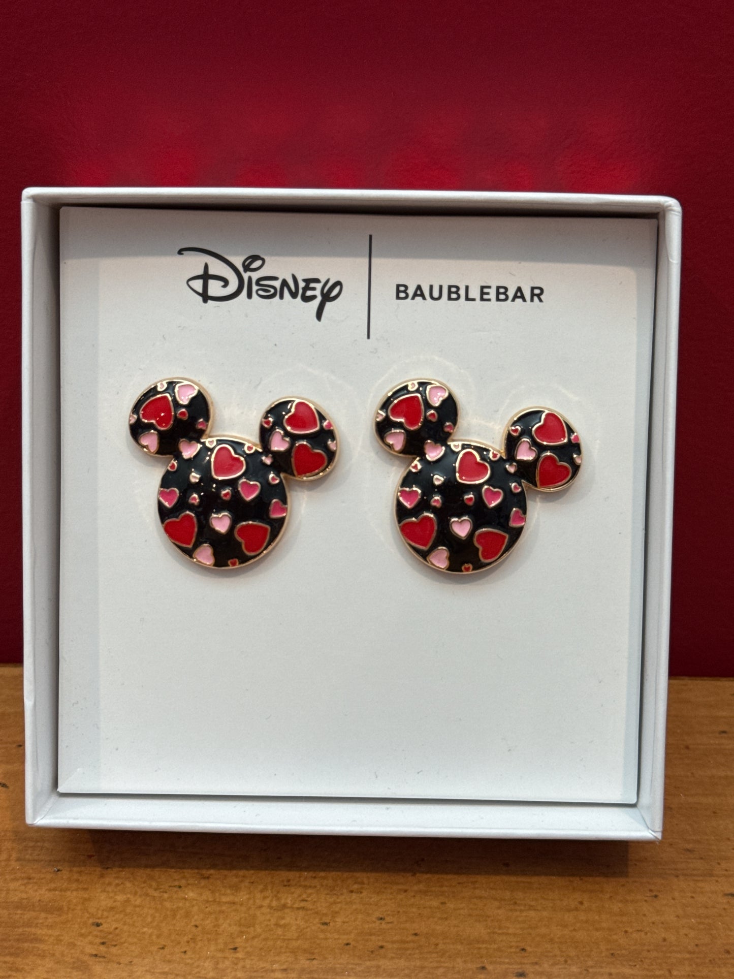 Baublebar Disney Valentines Mickey Mouse Enamel Heart Earrings New in Box