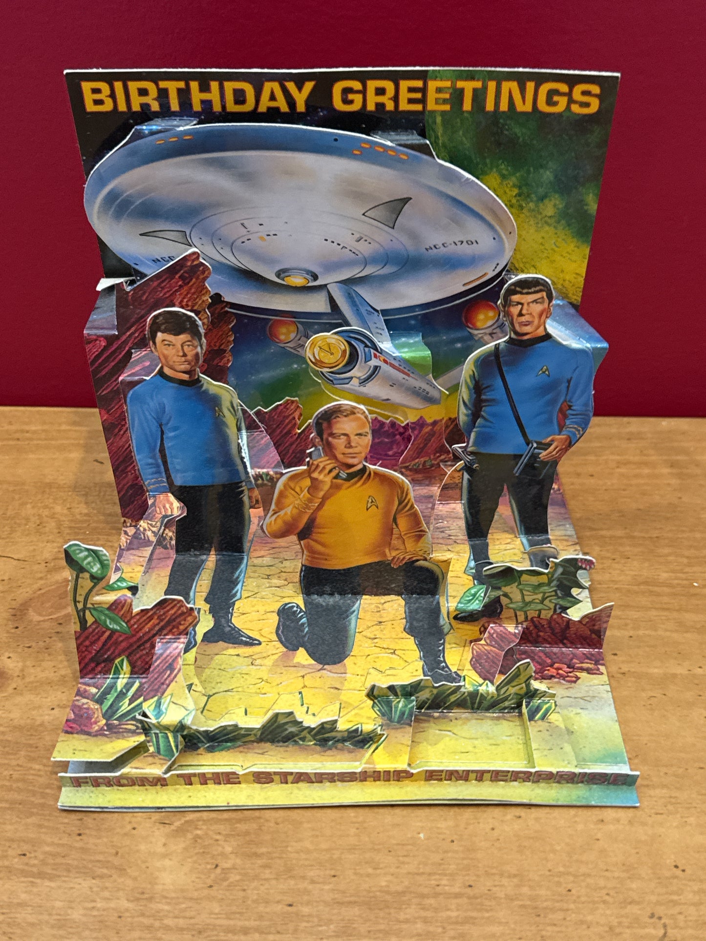 Vintage 1990s Pop Shots Star Trek Pop Up Starship Enterprise 3D Birthday Card Used