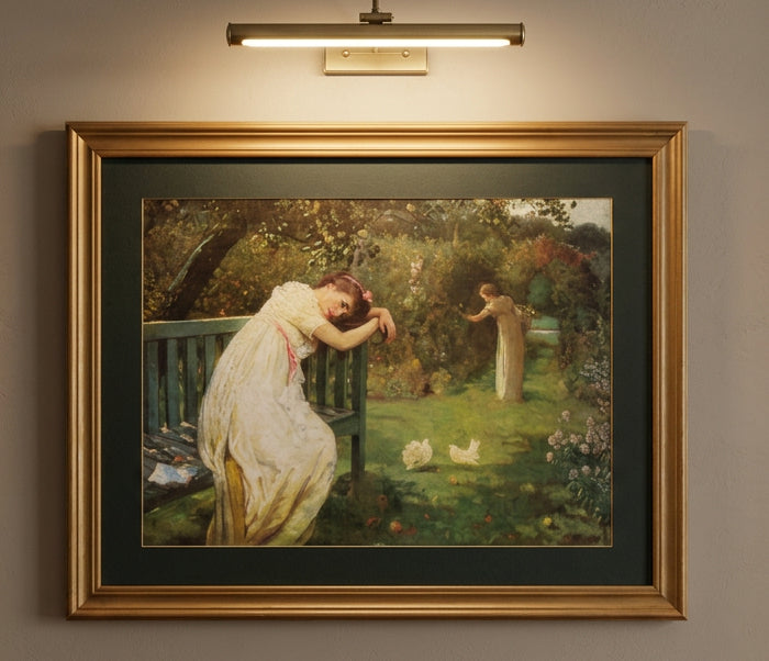 Sunday Afternoon, Ladies in a Garden — English School Print, 1890 31.5" x 25" Framed