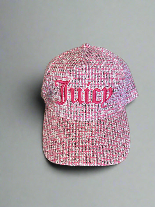 Juicy Couture Tweed Strapback Cap Hat Pink Multi New With Tags One Size