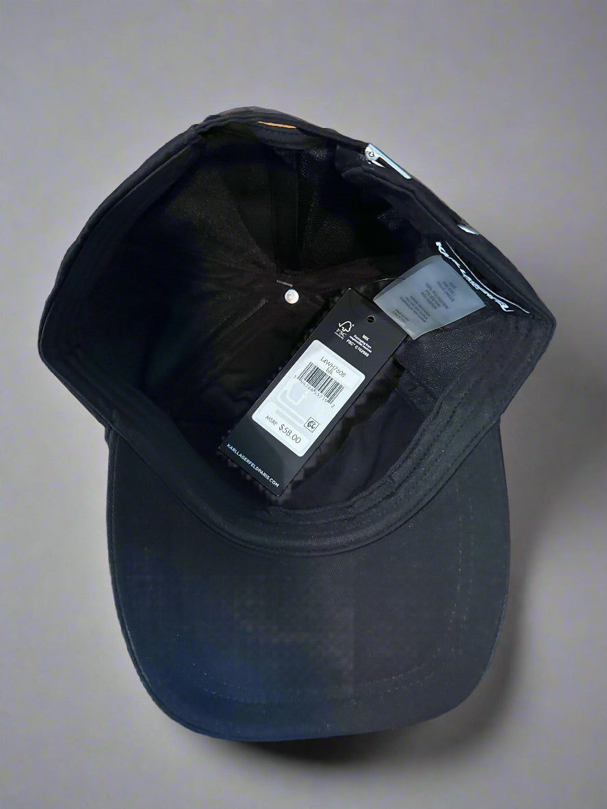 New Karl Lagerfeld Paris Women's Black Polyester Strapback Baseball Cap Hat w/ 9 Pins