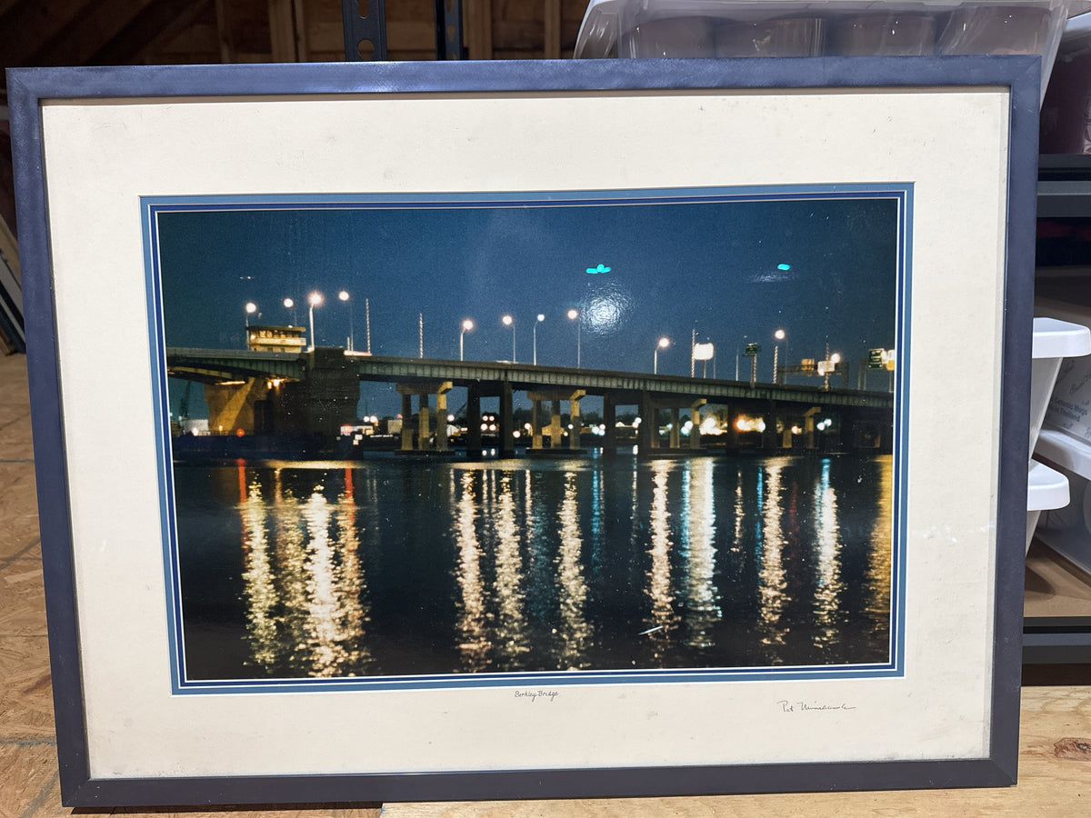 Berkley Bridge Framed Nighttime Photograph Framed 31.5" x 23" Picture size: 23" x 15"