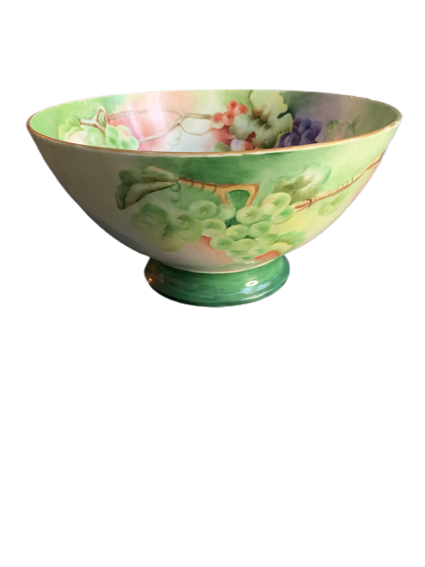 Limoges France Large 14" Antique Hand Painted Footed Punch Bowl