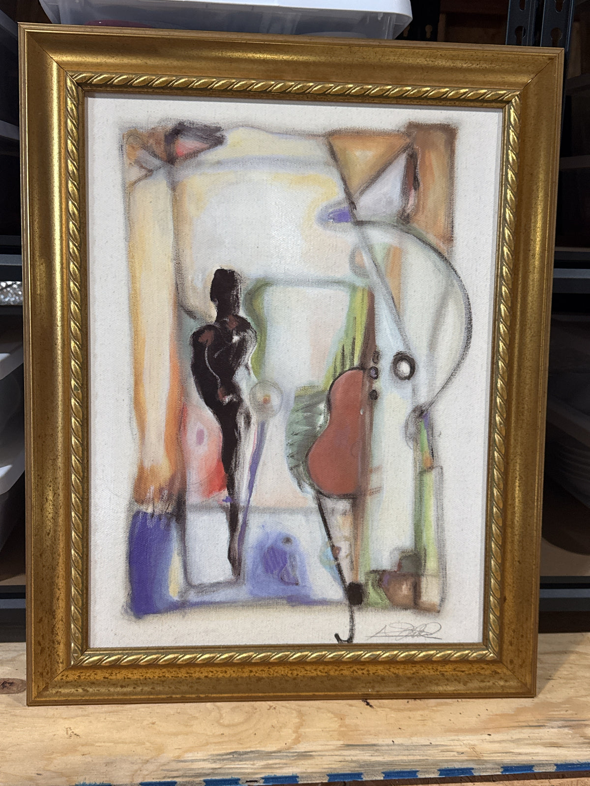 Abstract Figure and Violin Framed Artwork in Gold-Tone Frame Jazz Bass I by Alfred Gockel