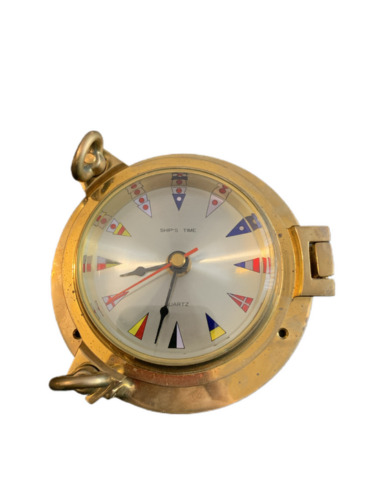 5 Inch Brass Porthole Nautical Flags Clock, Nautical Wall Hanging Decor