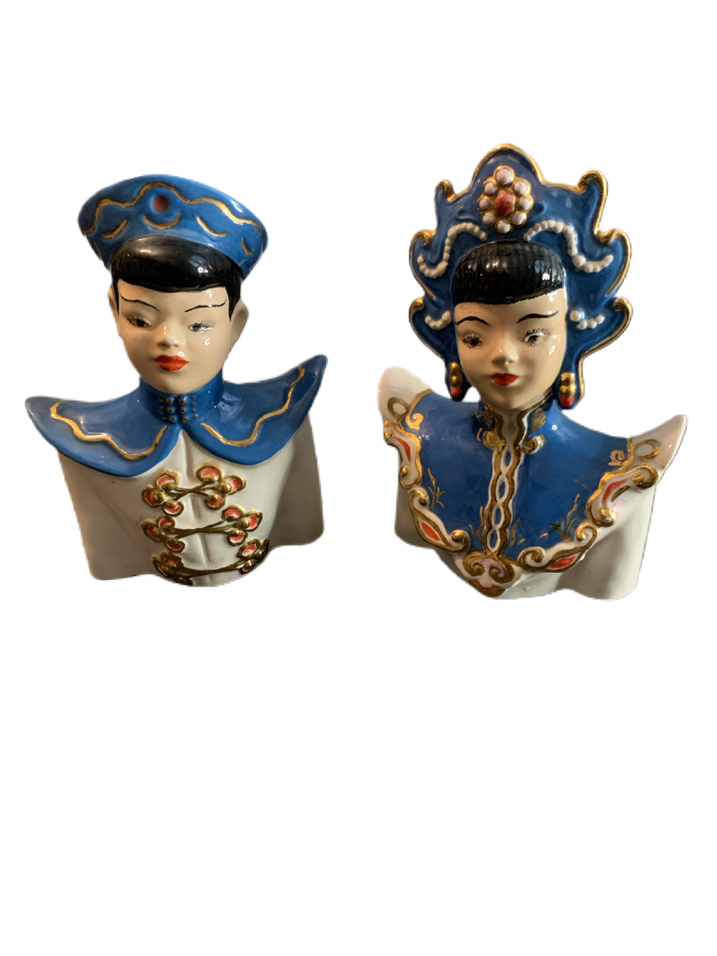 Vintage Pair Chinese Couple, Ceramic Busts