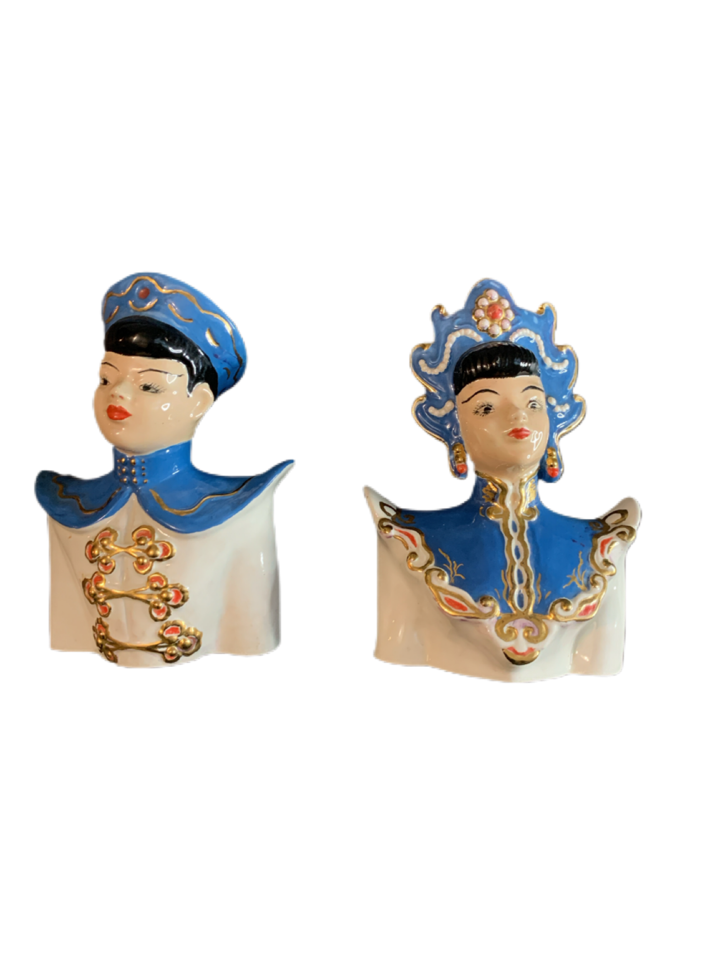 Vintage Pair Chinese Couple, Ceramic Busts