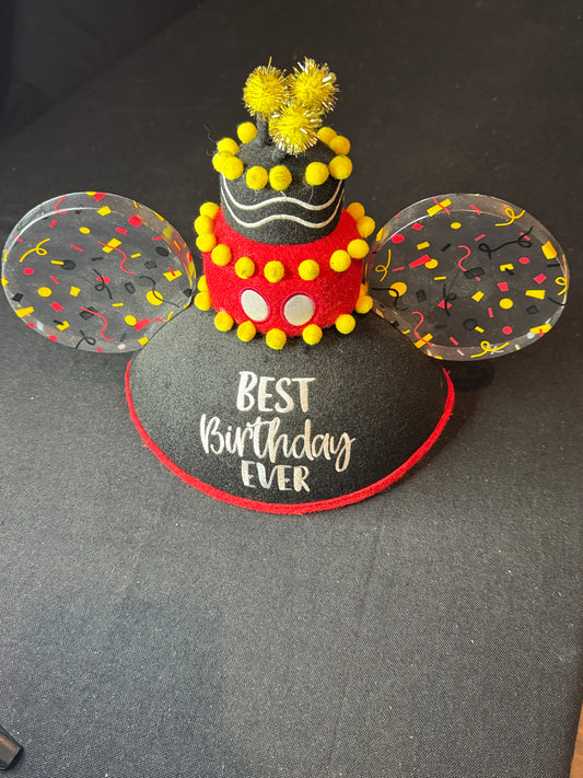 Disney Happy Birthday Ears Hat - Cake Candles Mickey Mouse "Best Birthday Ever" w/ Strap