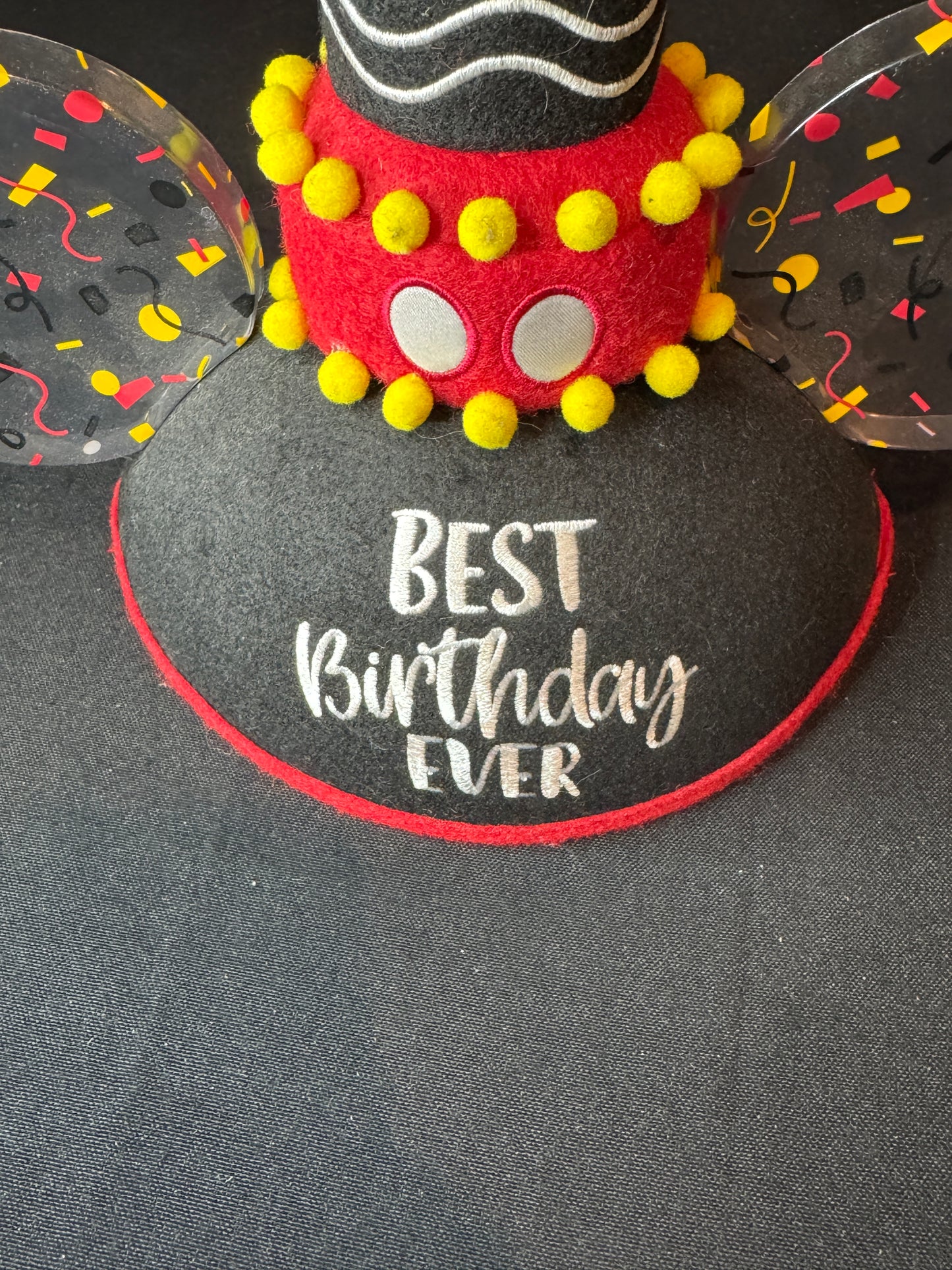 Disney Happy Birthday Ears Hat - Cake Candles Mickey Mouse "Best Birthday Ever" w/ Strap