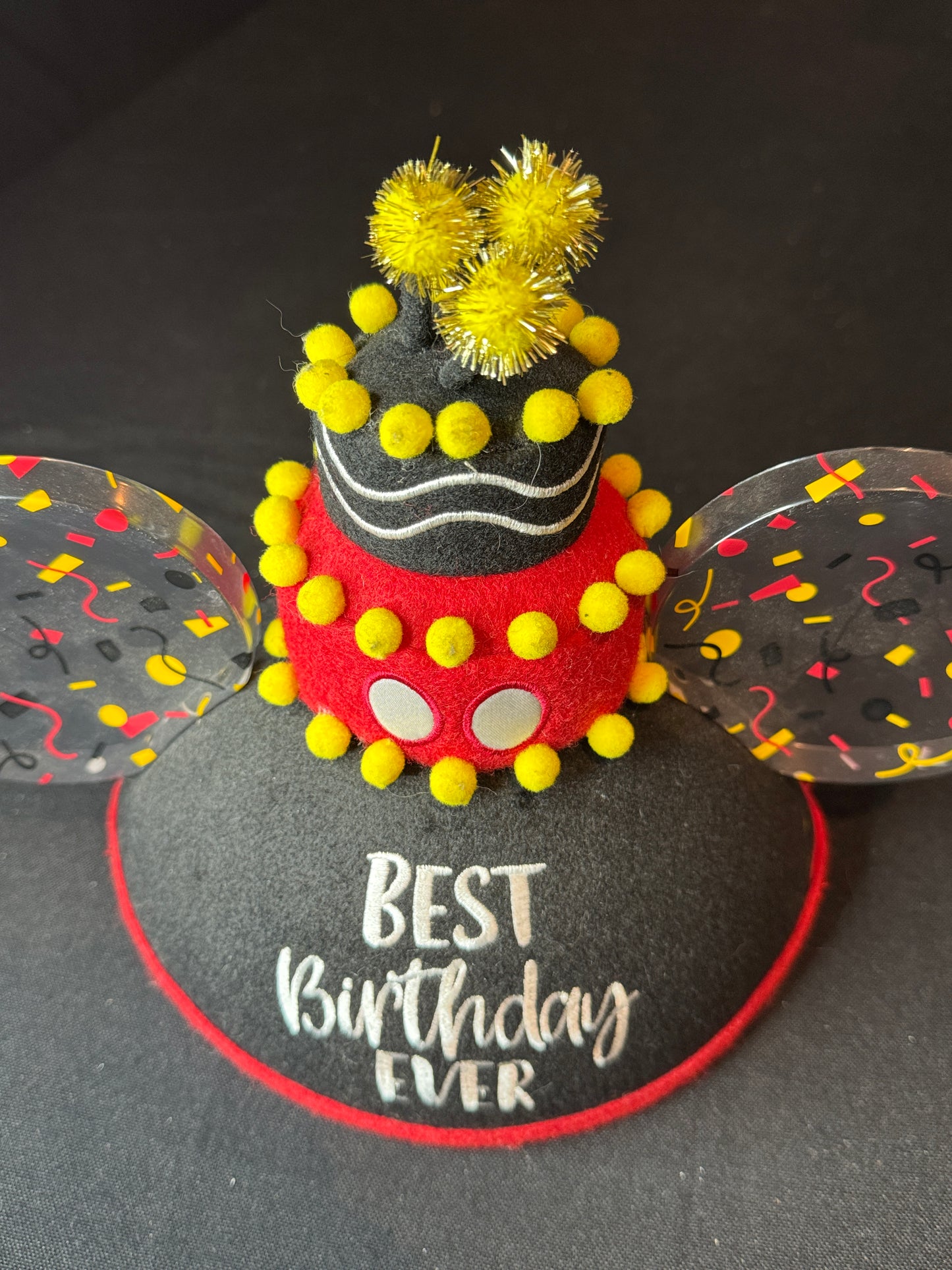 Disney Happy Birthday Ears Hat - Cake Candles Mickey Mouse "Best Birthday Ever" w/ Strap