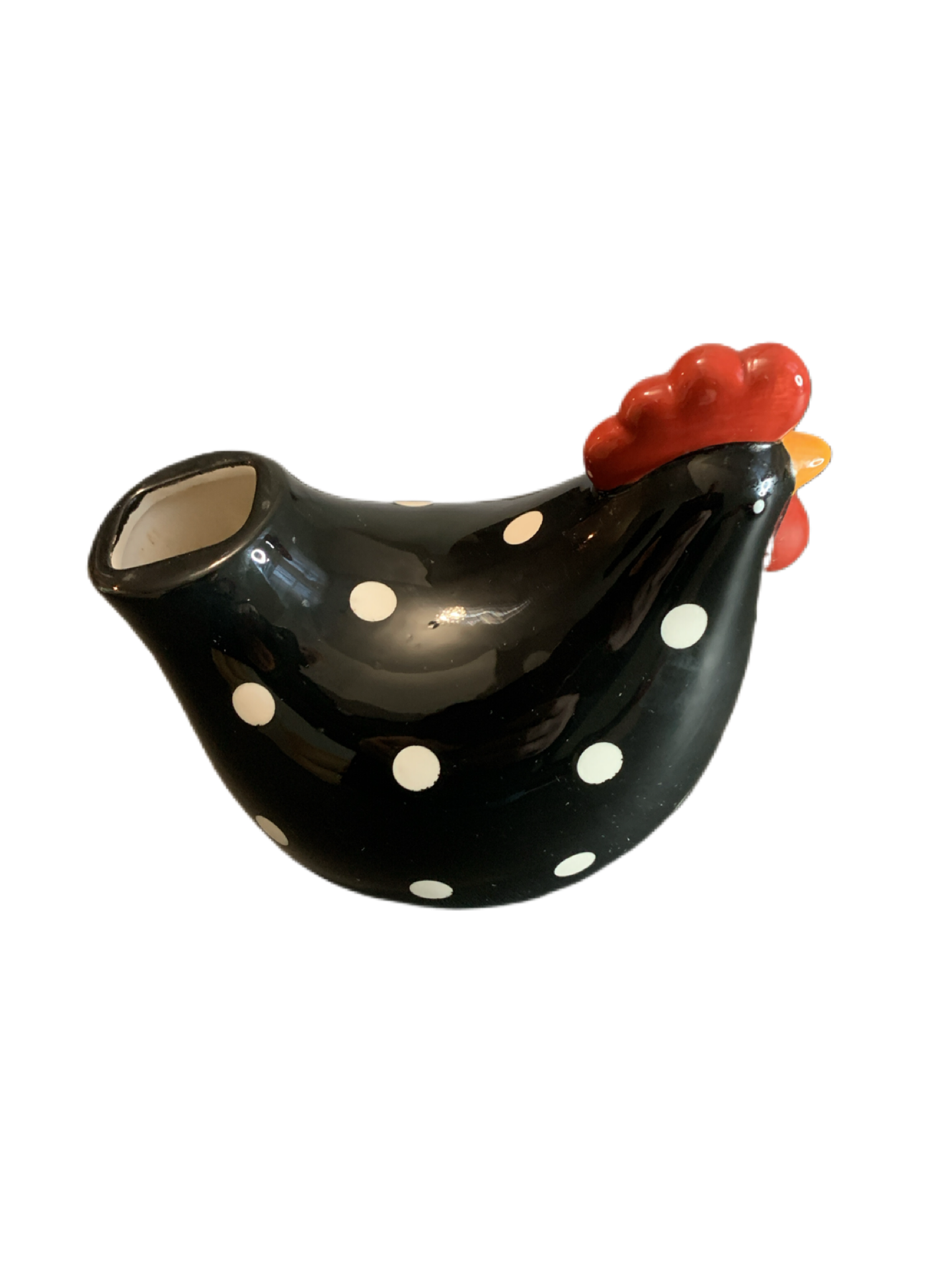 Cracker Barrel Black White Polka Dot Chicken 6" Tall Measuring Spoon Holder