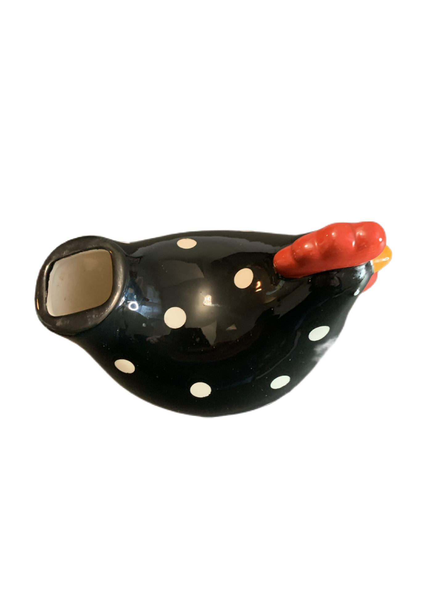 Cracker Barrel Black White Polka Dot Chicken 6" Tall Measuring Spoon Holder