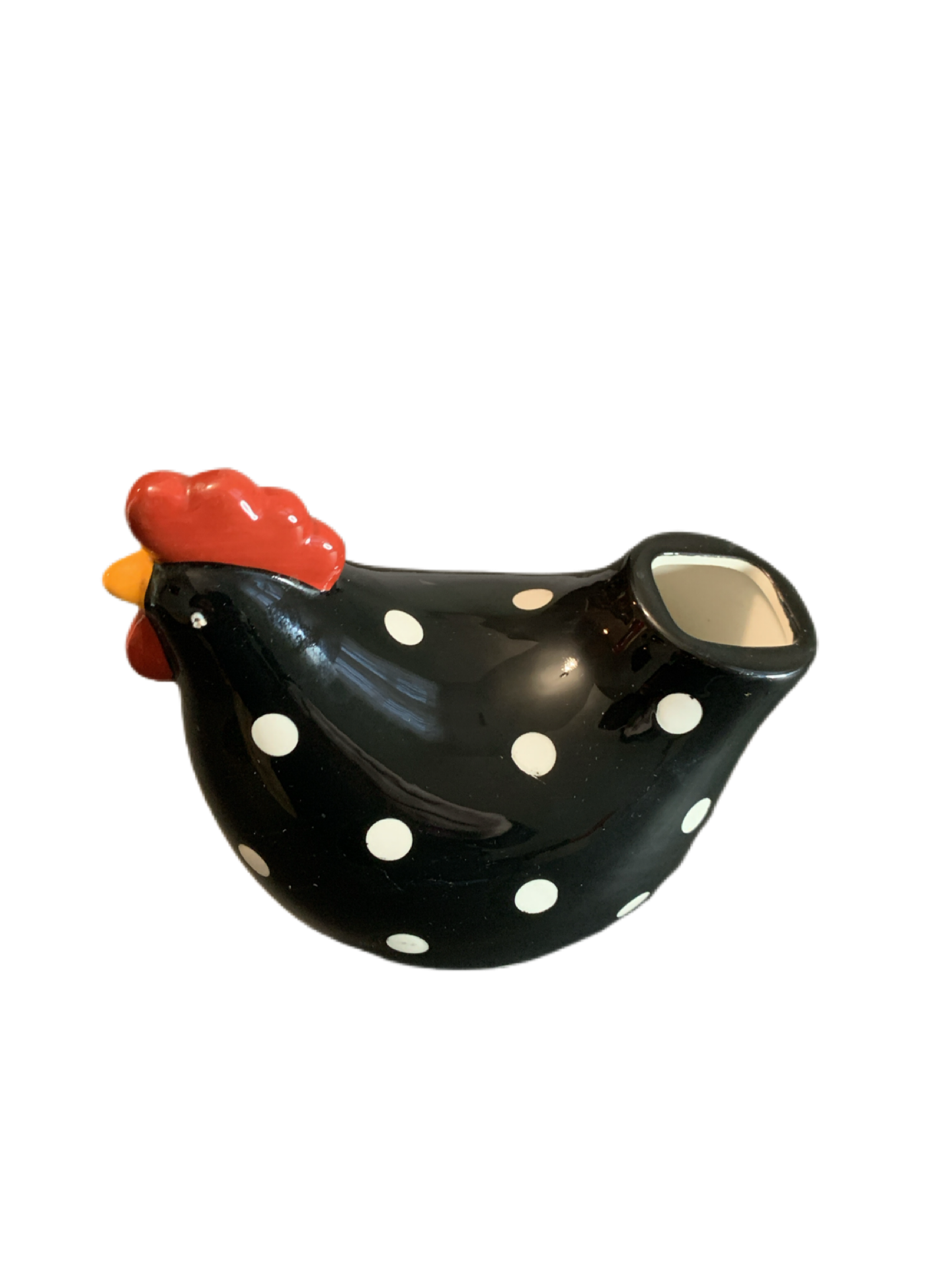 Cracker Barrel Black White Polka Dot Chicken 6" Tall Measuring Spoon Holder