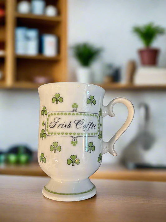 Irish Coffee Shamrock Footed Coffee Mug Cup Porcelain Vintage from Japan 4 3/8" Tall