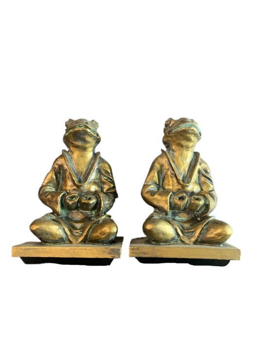 Bookends Frog Zen Meditating Yoga Figurines Faux Bronze