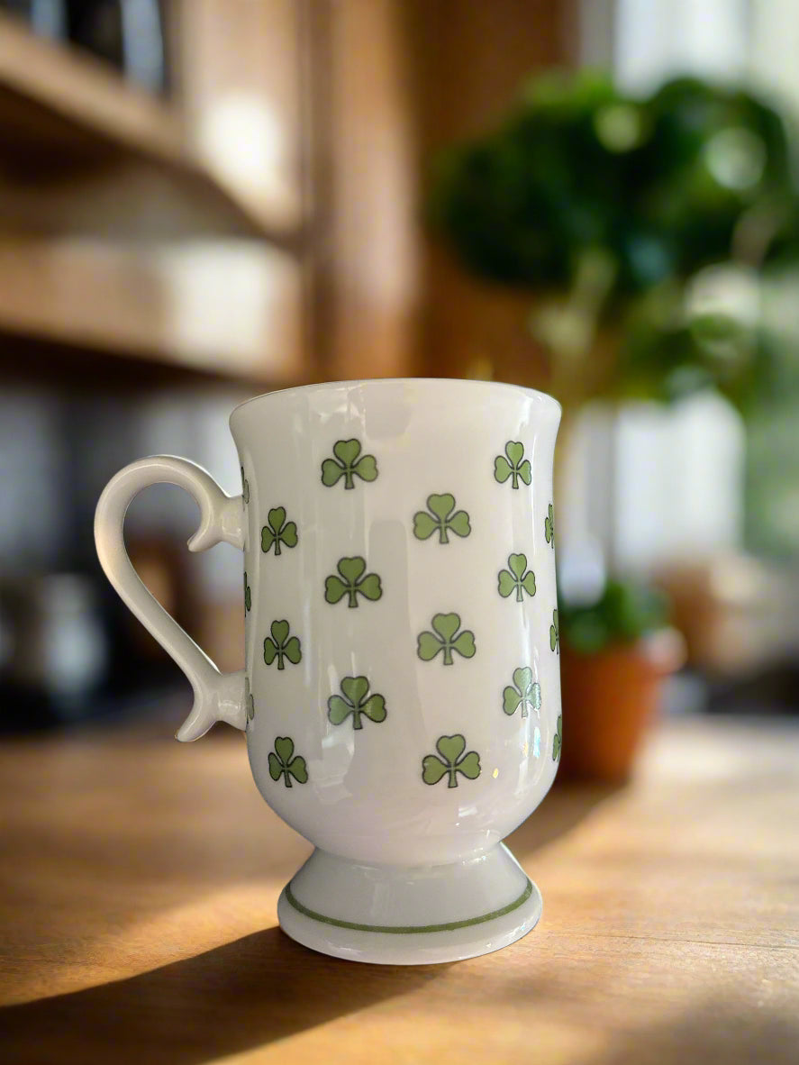 Irish Coffee Shamrock Footed Coffee Mug Cup Porcelain Vintage from Japan 4 3/8" Tall