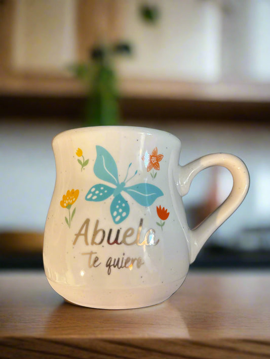 Abuela Te Quiero White Butterfly Pink Interior Coffee Cup Mug 4.25" Tall New