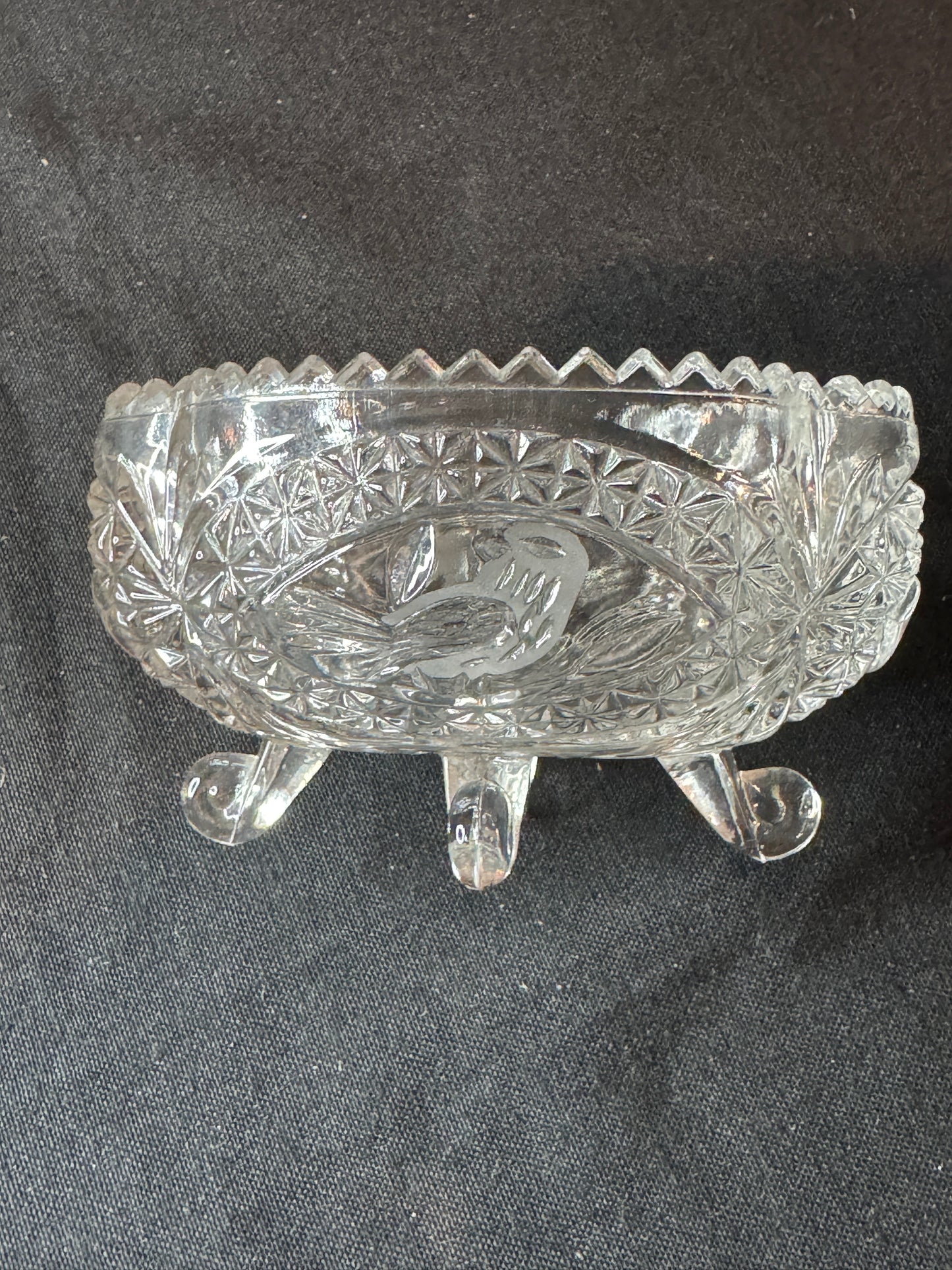 Hofbauer Germany Cut 24% Lead Crystal Clear Bird Pattern Covered Candy Box Dish