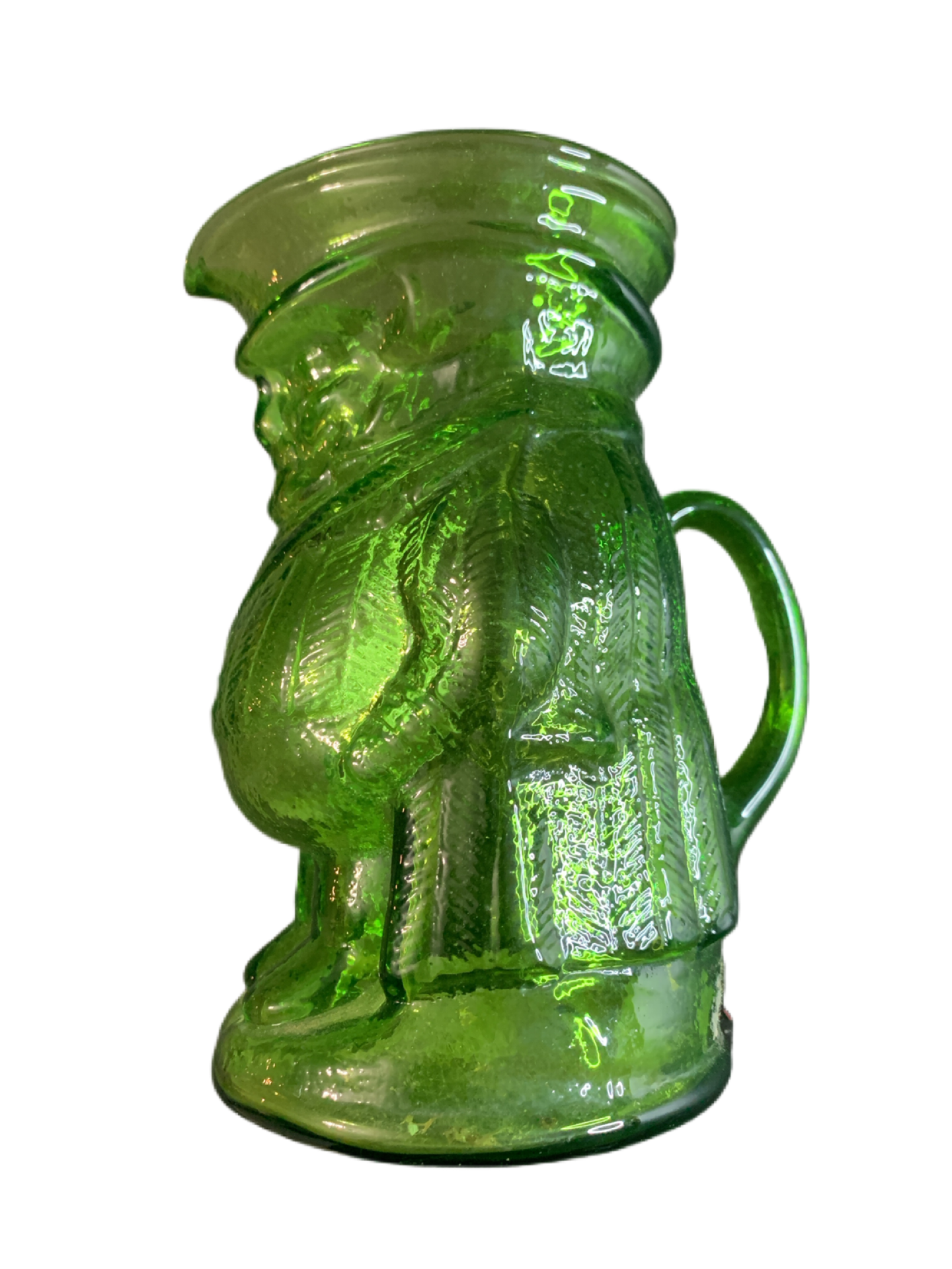 Vintage Kanawha Glass Green Toby Jug 6.5" Pitcher 1960s Figure