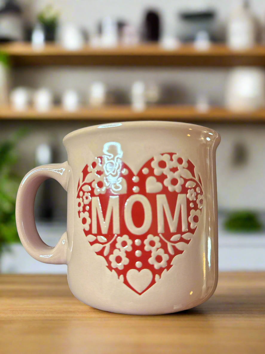 Mom Heart Pink & Red Coffee Cup Mug New 4" Tall by Fig & Fern