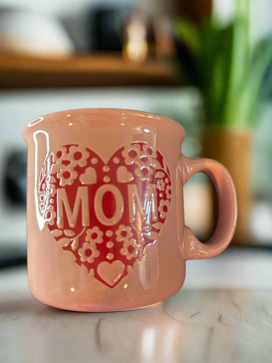 Mom Heart Pink & Red Coffee Cup Mug New 4" Tall by Fig & Fern
