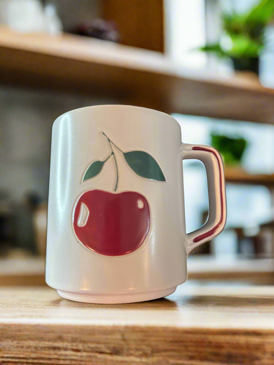 Market Finds Cherry White Coffee Cup Mug 4 3/8" Tall New