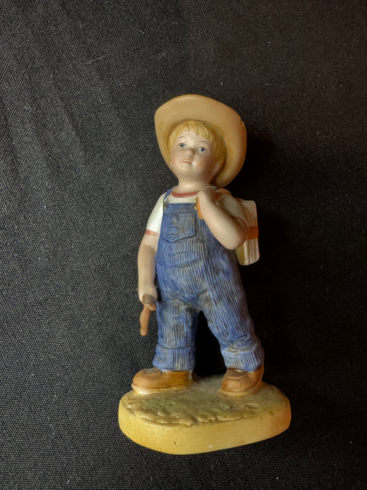 Homco Home Interiors Denim Days 1985 Boy with Books and Slingshot 5.5" Tall