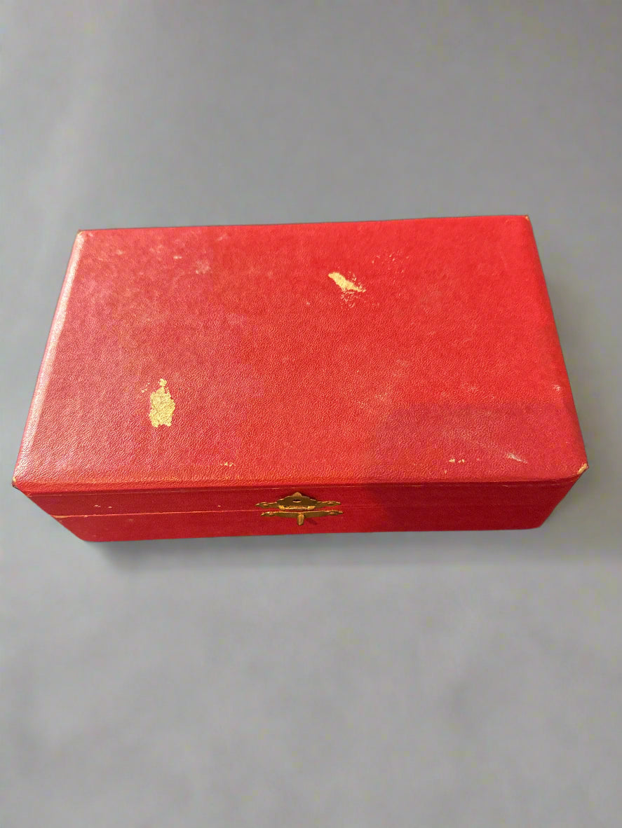 Japanese Red Box For Holding Silver Salt & Pepper Shakers and Tray (No Shakers) 6 5/8" Wide
